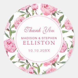 Pink Peony Waterverf Flowers   Dank u Ronde Sticker