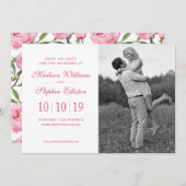 Pink Peony Waterverf Flowers - sla de datum op Save The Date (Voorkant / Achterkant)