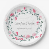 Pink Peony Waterverf Foto bruiloft Papieren Bordje (Voorkant)