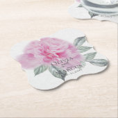 Pink Peony Waterverf Kartonnen Onderzetters (Gekanteld)