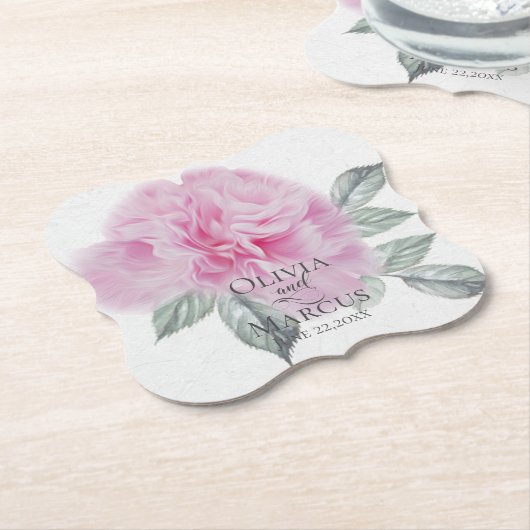 Pink Peony Waterverf Kartonnen Onderzetters (Gekanteld)