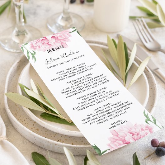 Pink Peony Waterverf Wedding Menu