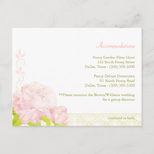 Pink Peony Wedding Accommodation Enclosure Briefkaart