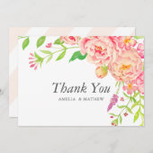 Pink Peony Wedding Bedankkaart (Voorkant / Achterkant)