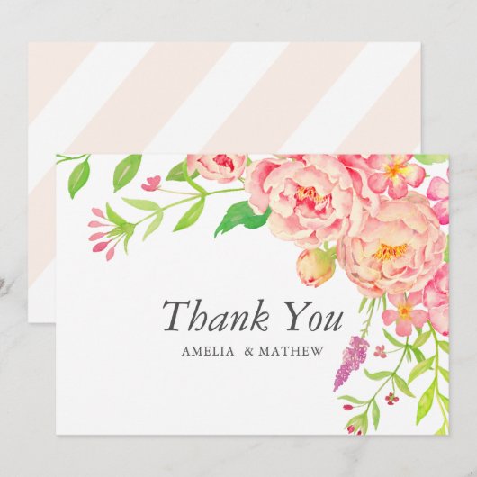 Pink Peony Wedding Bedankkaart (Voorkant / Achterkant)