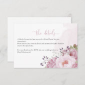 Pink Peony Wedding Details Card Informatiekaartje (Voorkant / Achterkant)