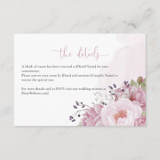 Pink Peony Wedding Details Card Informatiekaartje