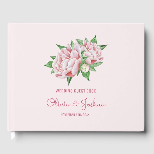 Pink Peony Wedding Gastenboek (Voorkant)