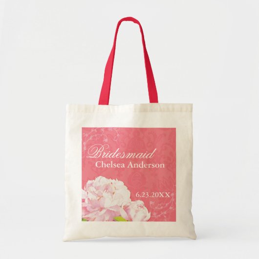 Pink Peony Wedding Gepersonaliseerd Bridesmaid Gif Tote Bag (Voorkant)
