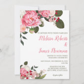 Pink Peony Wedding Invitation Kaart (Voorkant)