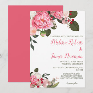 Pink Peony Wedding Invitation Kaart