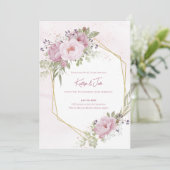 Pink Peony Wedding Invitation Kaart (Staand voorkant)