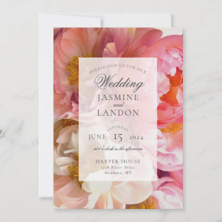 Pink Peony Wedding Invitation Kaart