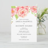 Pink Peony Wedding Kaart (Staand voorkant)