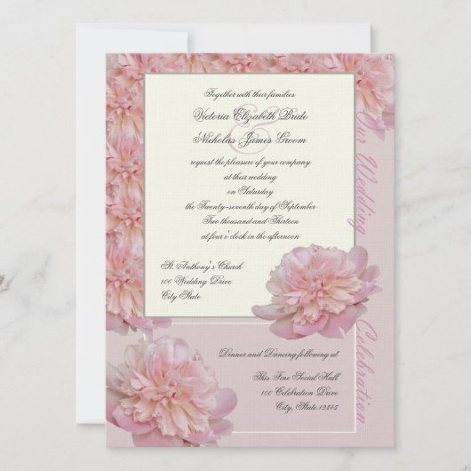 Pink Peony Wedding Kaart (Voorkant)