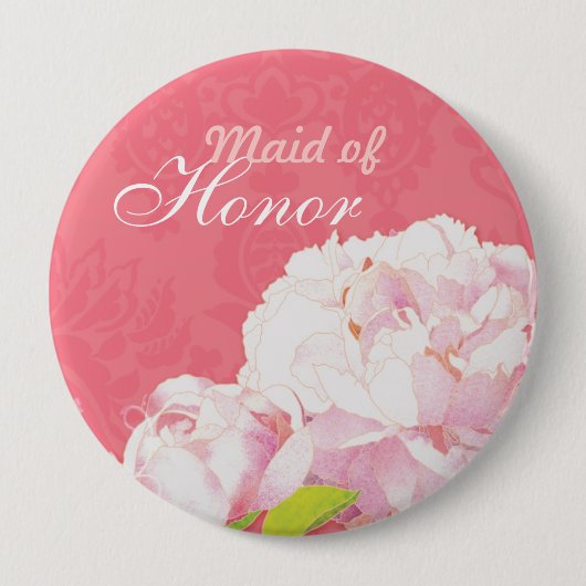 Pink Peony Wedding Maid of Honor Ronde Button 4,0 Cm (Voorkant)