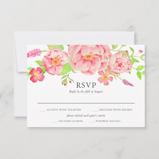 Pink Peony Wedding RSVP Kaartje (Voorkant)