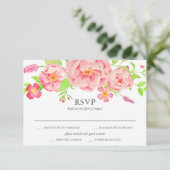 Pink Peony Wedding RSVP Kaartje (Staand voorkant)