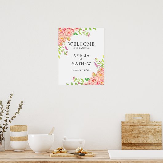 Pink Peony Wedding Welcome Poster (Keuken)