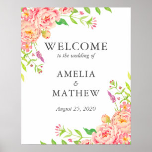 Pink Peony Wedding Welcome Poster