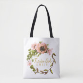 Pink Peony Wreath Bloemenmeisje Name ID456 Tote Bag (Voorkant)