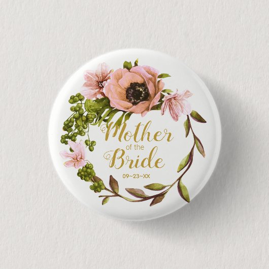 Pink Peony Wreath Moeder van de Bride ID456 Ronde Button 3,2 Cm (Voorkant)