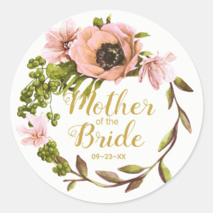 Pink Peony Wreath Moeder van de Bride ID456 Ronde Sticker