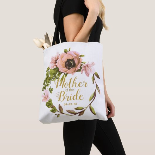Pink Peony Wreath Moeder van de Bride ID456 Tote Bag (Dichtbij)