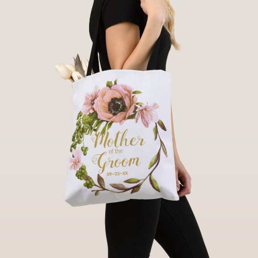 Pink Peony Wreath Moeder van de Groom ID456 Tote Bag (Dichtbij)
