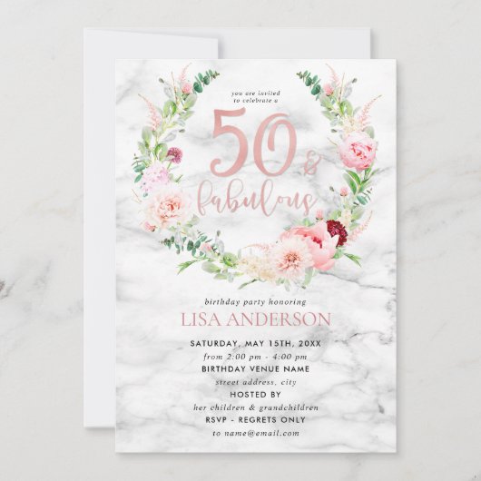 Pink Peony Wreath Roos Gold Marble 50 & Fabulous Kaart (Voorkant)