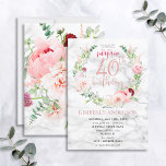 Pink Peony Wreath Roos Gold Marble Surprise 40th Kaart<br><div class="desc">Hands op mijn favoriete design tot op heden, deze prachtige verjaardagsuitnodiging is voorzien van de mooiste waterverf floralen die ik ooit heb gezien - zo realistisch dat ze eruit zien als foto's! Een poot van roze pinda's en astilbe, dahlias, alliumballen, eucalyptustakken, en een delicaat, ruw chrysanthemum omringen een roos gouden...</div>