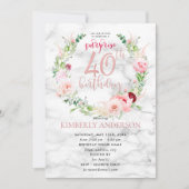 Pink Peony Wreath Roos Gold Marble Surprise 40th Kaart (Voorkant)