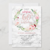 Pink Peony Wreath Roos Gold Marble Surprise 60th Kaart (Voorkant)