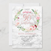 Pink Peony Wreath Roos Gold Marble Surprise 90th Kaart (Voorkant)