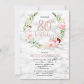 Pink Peony Wreath Roos Gold Marble Typografie 80th Kaart (Voorkant)