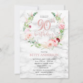 Pink Peony Wreath Roos Gold Marble Typografie 90th Kaart (Voorkant)