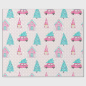 Pink Peppermint Gnome kerstboom Patroon Cadeaupapier (Vlak)