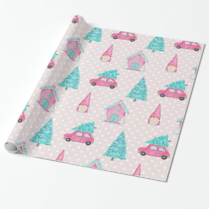 Pink Peppermint Gnome kerstboom Patroon Cadeaupapier