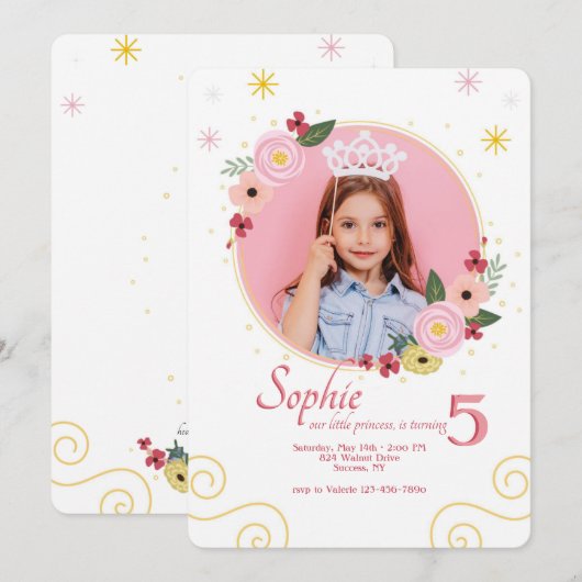 Pink Perfection Foto Birthday Uitnodiging (Voorkant / Achterkant)