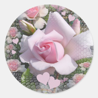 Pink Perfection, Pretty pink Rose and Hearts Ronde Sticker