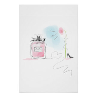 Pink Perfume & Flower Watercolor Fashion Art Perfect Poster