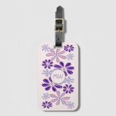 Pink Periwinkle Indigo Flower Doodle Uw Initialen Bagagelabel (Voorkant (verticaal))
