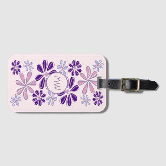 Pink Periwinkle Indigo Flower Doodle Uw Initialen Bagagelabel (Voorkant (horizontaal))