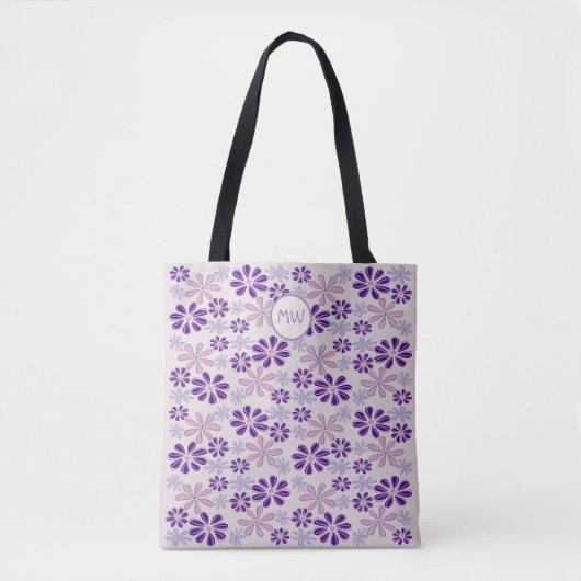 Pink Periwinkle Indigo Flower Doodle Uw Initialen Tote Bag (Voorkant)