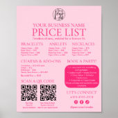 Pink Permanent Jewelry Price List QR code Menu Poster (Voorkant)