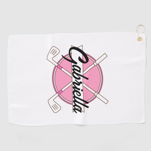 Pink Personalized Golf Monogram  Golfhanddoek (Horizontaal)