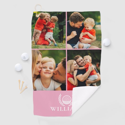 Pink Personalized Name Monogram 4 Photo Golfhanddoek (Insitu)