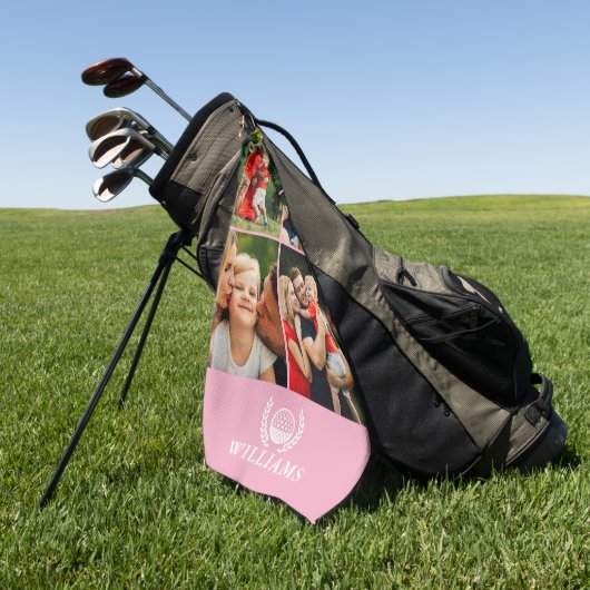 Pink Personalized Name Monogram 4 Photo Golfhanddoek (Groen)