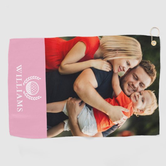 Pink Personalized Name Monogram Photo Golfhanddoek (Horizontaal)