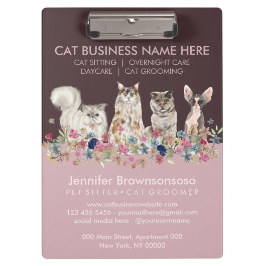Pink Pet Cat Sitting Pet Veterinary Service Klembord (Voorkant)